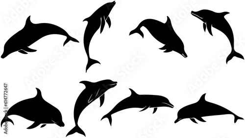 silhouette of collection of shark 