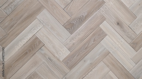 White oak wooden floor background. Herringbone pattern parquet backdrop. Pale natural hardwood texture. Flat lay  top view.