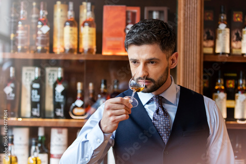 Foto Well-dressed man whiskey tasting