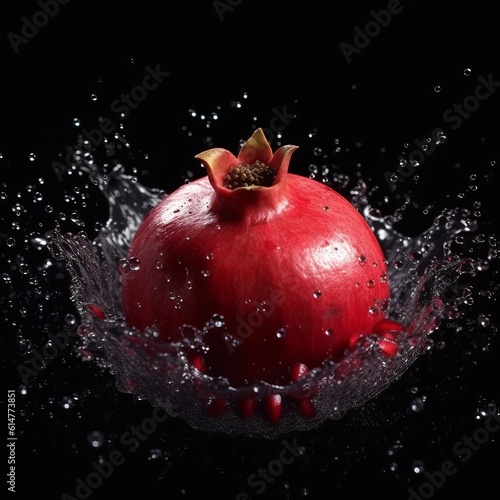 Realistic Pomegranate in Splash of Water