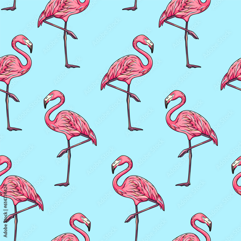 Naklejka premium Flamingo bird seamless pattern, background