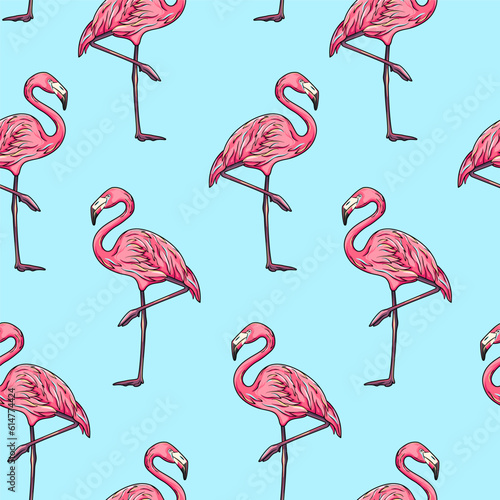 Flamingo bird seamless pattern, background