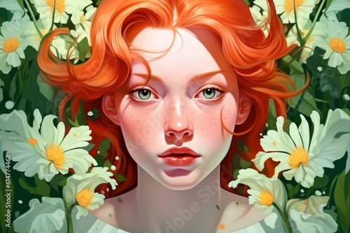 flower woman beauty portrait colourful tender pastel face girl model trend. Generative AI.