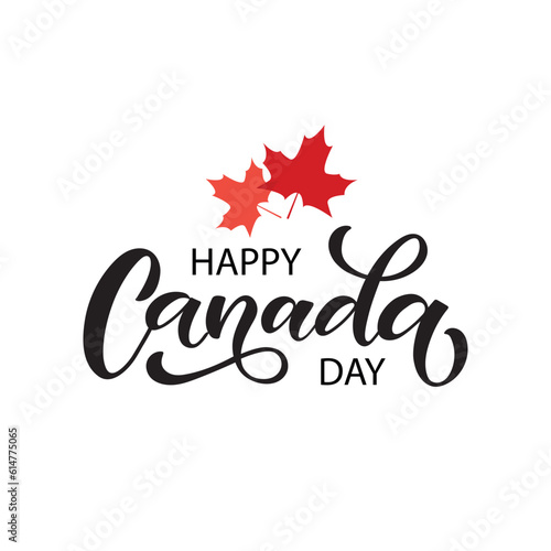 Happy Canada Day handwritten text isolated on white background. Modern brush ink calligraphy, vector illustration. Hand lettering typography. Postcard, logo, greeting card, banner design. 1st of July