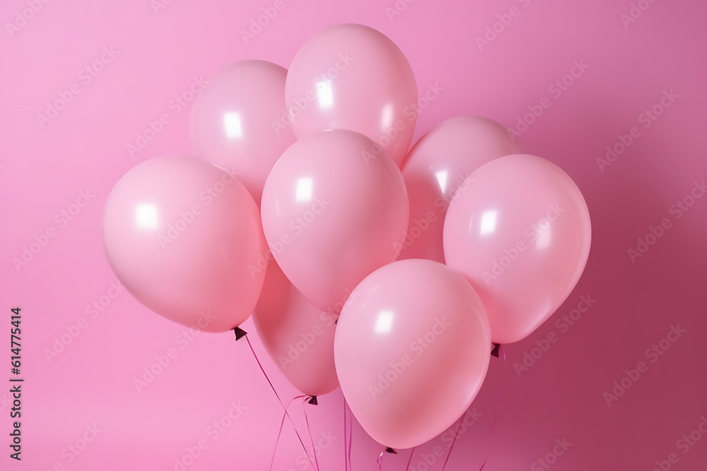 Pink balloons on pink background, Generative AI