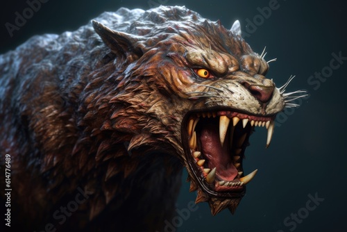 A ferocious beast showing teeth Daniel Biblical prophecies Generative AI Illustration photo