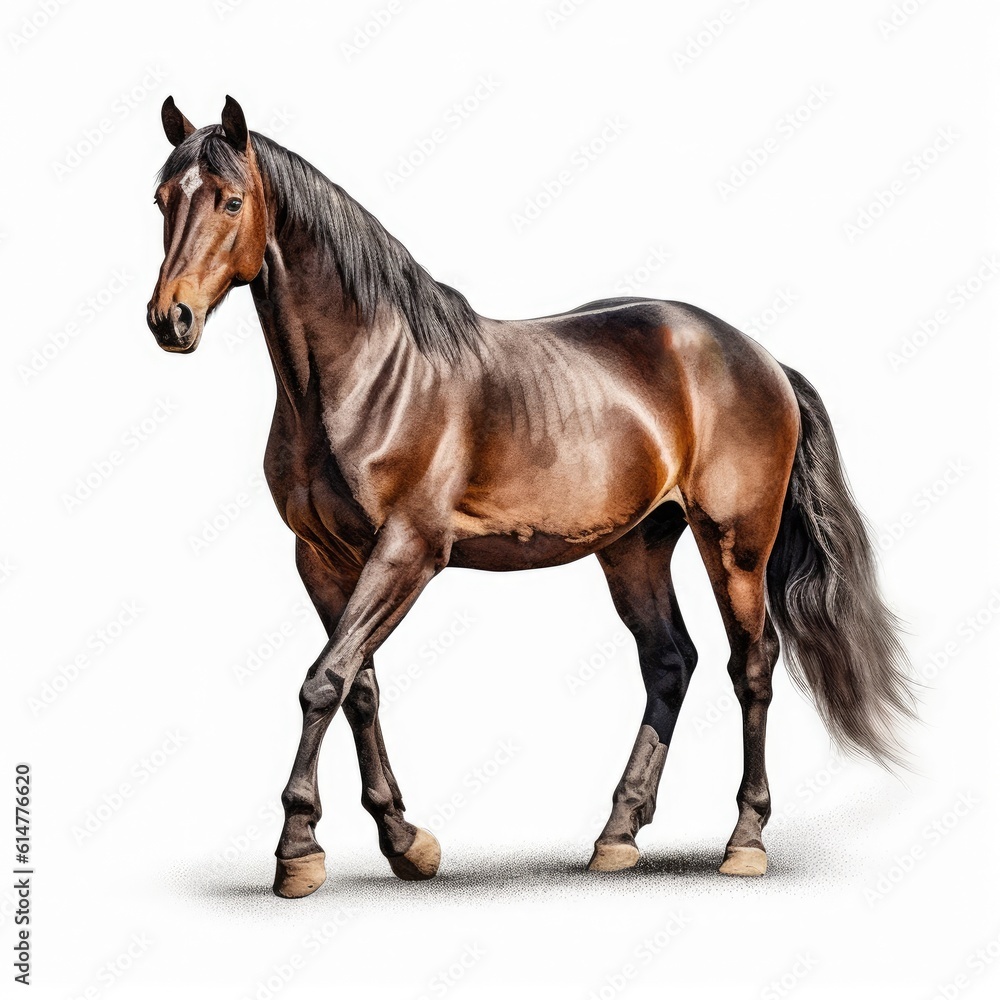Illustration of a brown racing champion stallion horse on white background Generative AI Illustration of a brown racing champion stallion horse on white background Generative AI