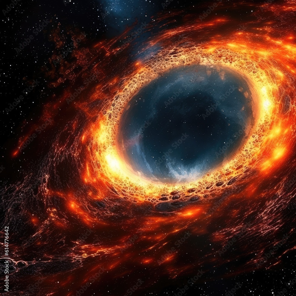 Black hole in the middle of the galaxy cosmos with fire dust effects Generative AI Illustration