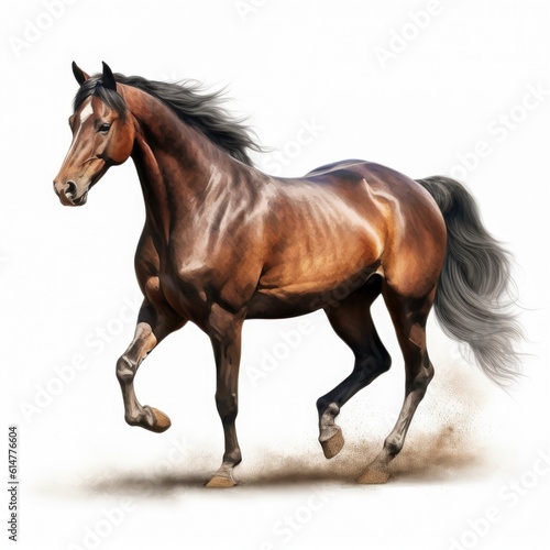 Illustration of a brown racing champion stallion horse on white background Generative AI