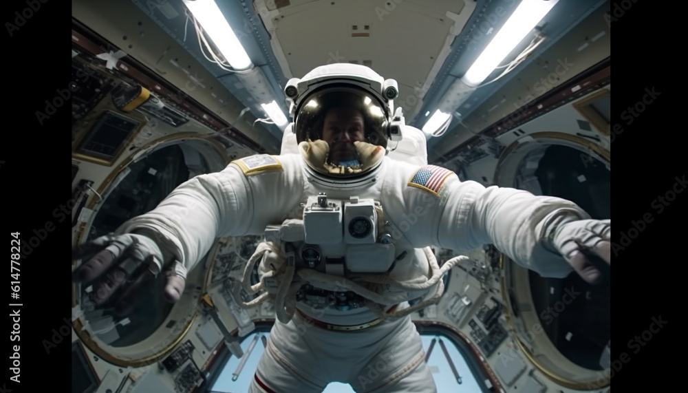 One astronaut, flying in futuristic air vehicle, exploring space adventure generated by AI One astronaut, flying in futuristic air vehicle, exploring space adventure generated by AI
