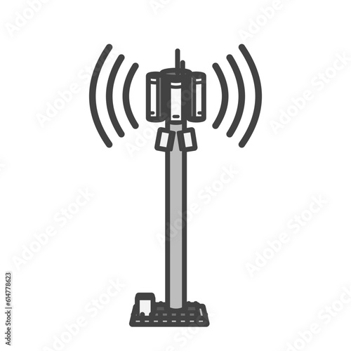 電波発信状態の小型の5G・3G・LTE用通信塔・モバイルネットワークやドローンの遠隔操作に用いる。