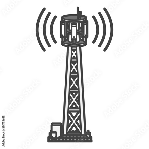 電波発信状態の中型5G・3G・LTE用通信塔・モバイルネットワークやドローンの遠隔操作に用いる。