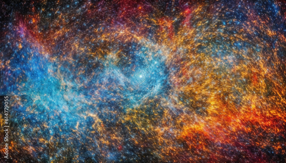 Abstract galaxy backdrop with exploding supernova and multi colored patterns generated by AI