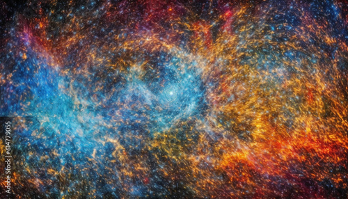 Abstract galaxy backdrop with exploding supernova and multi colored patterns generated by AI