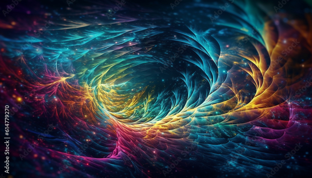 Futuristic galaxy explodes with vibrant colors in surreal computer graphic generated by AI Futuristic galaxy explodes with vibrant colors in surreal computer graphic generated by AI