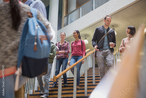 College students descending stairway