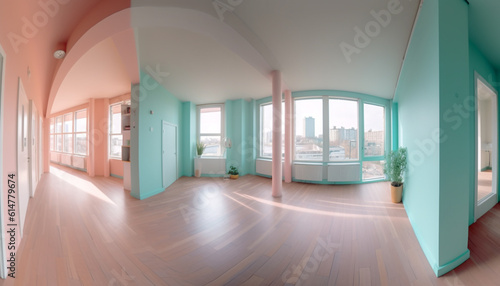 A modern  elegant apartment with clean parquet flooring and abstract decor generated by AI