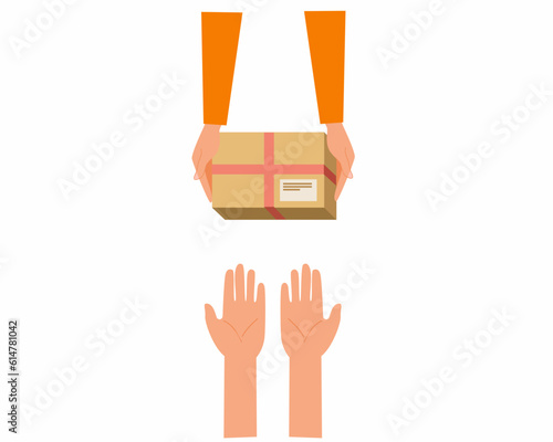 Courier hands over parcel to owner Logistics and international trade Delivery concept. 