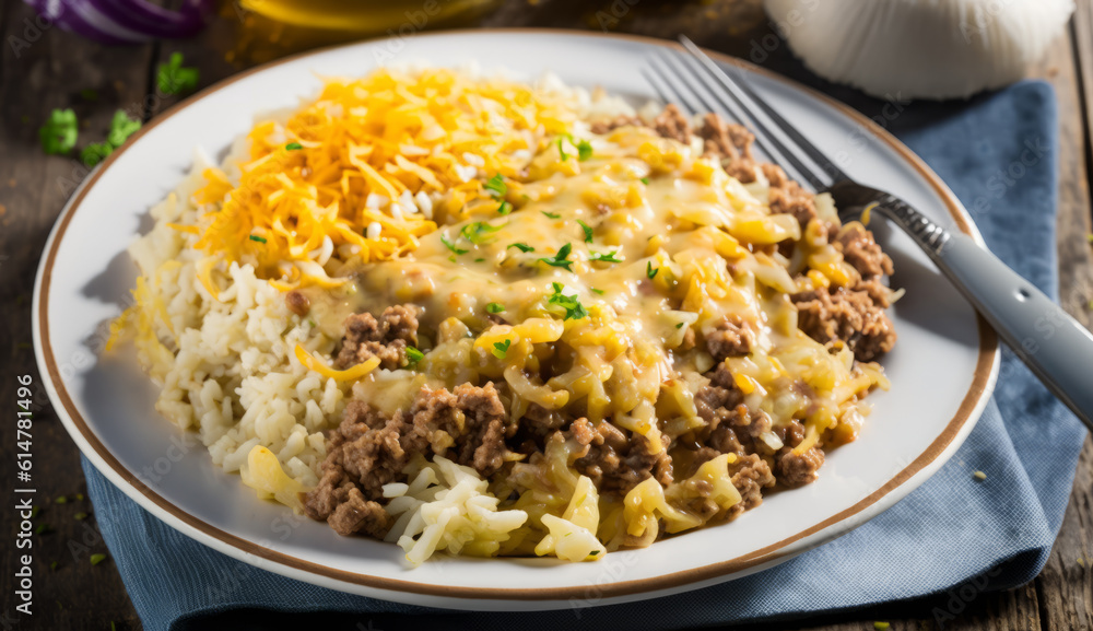 Risotto With Ground Beef Cabbage, Generative AI