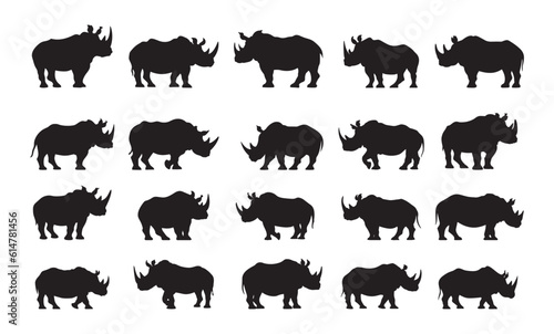 Rhino silhouettes collection  Rhinoceros set. isolated on white background 