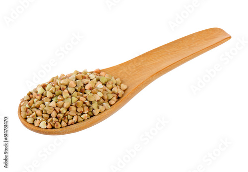 Buckwheat in wood spoon isolated on transparent png