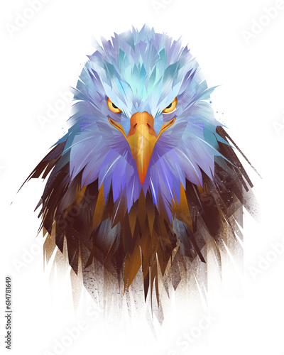 a colored eagle bird s head painted on a white background