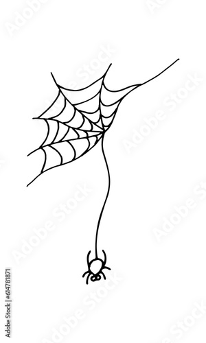 Vector.Web Spooky.Spider.For Halloween. Spider web pattern isolated on White background.Insect Animal. Vector illustration outline black lines.Doodle style.Print for textile. Web Design.Social .