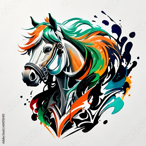 Wallpaper Mural Horse Art, 3D Vector Art Horse: Colorful Watercolor Effect, 4K Resolution. Digital Masterpiece on White. A Striking Portrait Poster. Torontodigital.ca