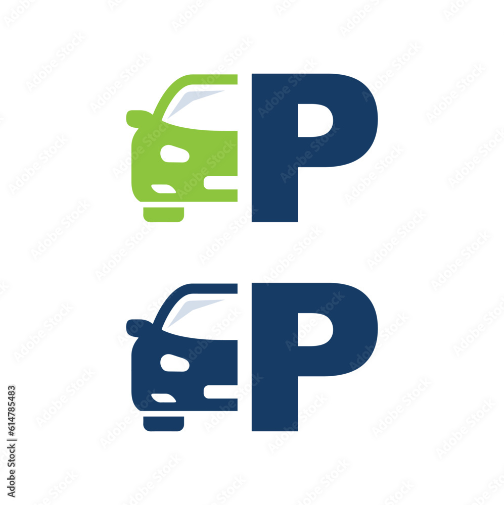 Car with letter P, vector, logo, template. Alphabet label symbol for branding and identity. Car with letter P, vector, logo, template. Alphabet label symbol for branding and identity.