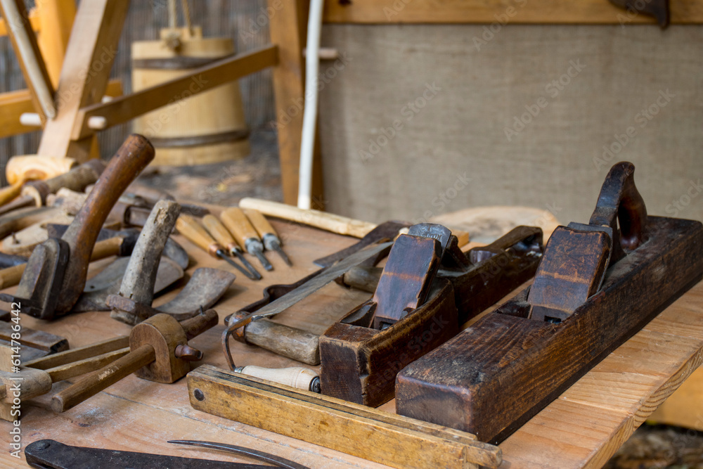 ANCIENT WOODWORKING TOOLS AND PAPER FORMING PRESS ANCIENT WOODWORKING TOOLS AND PAPER FORMING PRESS