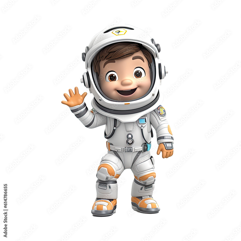 3D cute cartoon astronaut character on transparent background. Generative AI