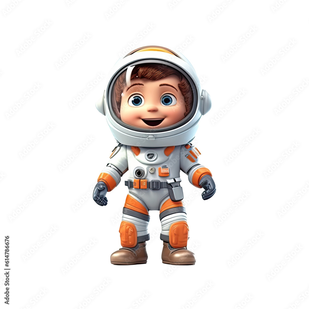 3D cute cartoon astronaut character on transparent background. Generative AI 3D cute cartoon astronaut character on transparent background. Generative AI