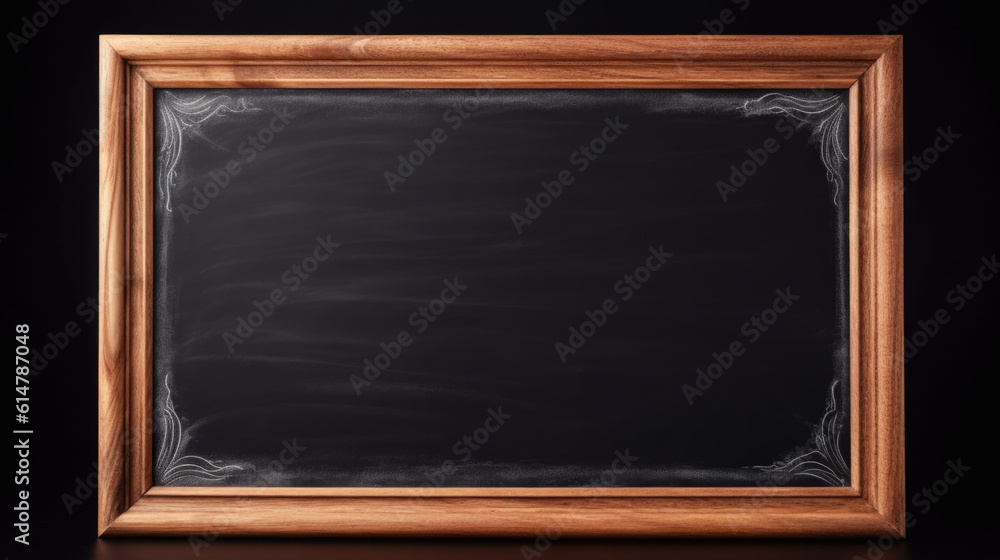 a black school board with a wooden frame. Generative AI a black school board with a wooden frame. Generative AI
