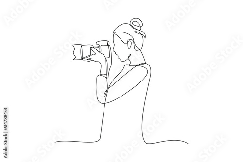 Continuous one line drawing Professional photographers concept. Single line draw design vector graphic illustration.