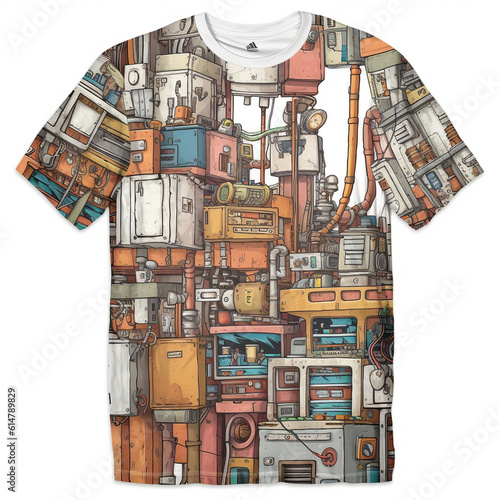 pile of old machines, Y2K t-shirt concept.