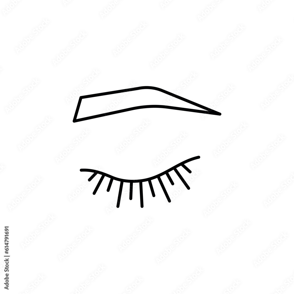 Straight eyebrow shape linear icon. Closed woman eye. Eyelash extension. Permanent make up. Vector isolated outline drawing. Editable stroke Straight eyebrow shape linear icon. Closed woman eye. Eyelash extension. Permanent make up. Vector isolated outline drawing. Editable stroke