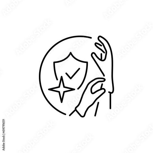 Protective medical gloves. Hand in latex gloves line icon. Protection outline icon. Vector illustration