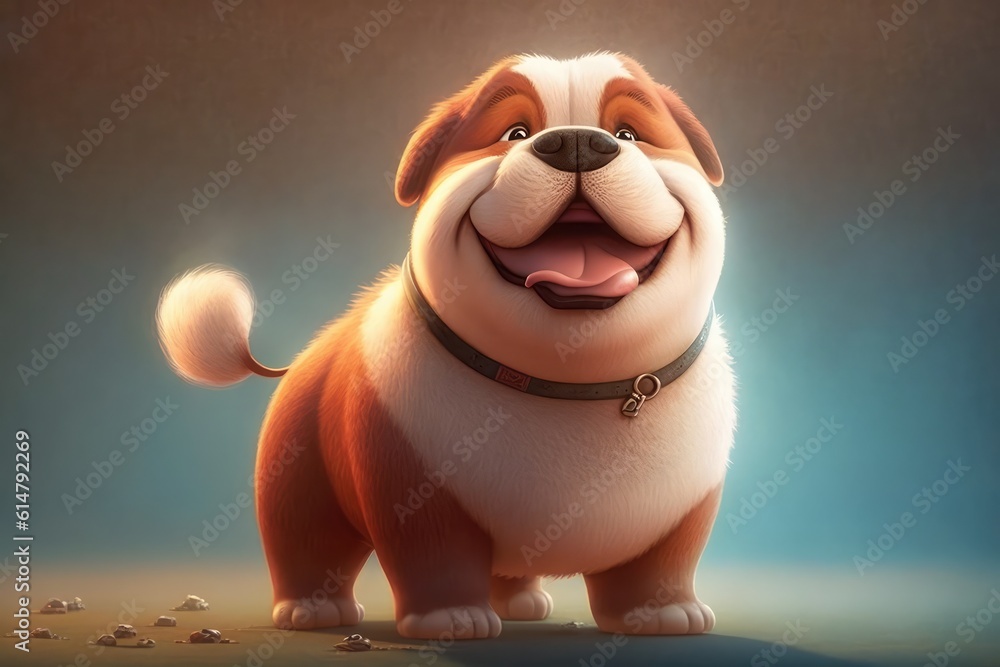 Naklejka premium chubby and smiling cartoon doggy wallpaper a joyful mammal generative ai