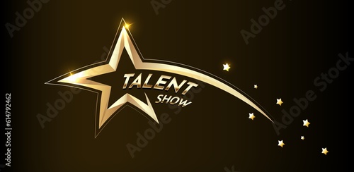 Golden talent show text in the star on a dark background. Event invitation poster. illustration