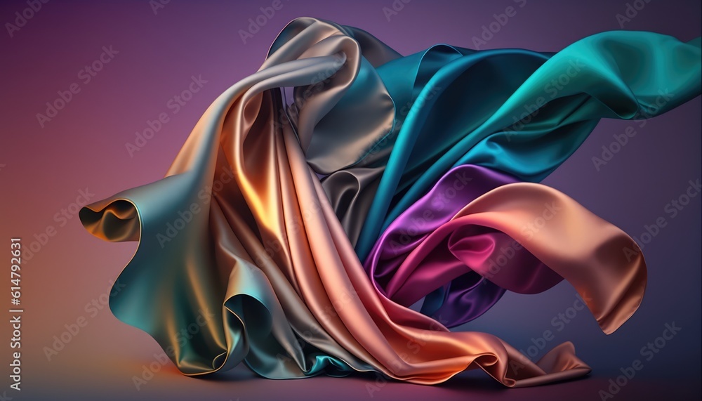 Obraz premium eye catching colorful silky fabric flowing motion abstract backdrop generative ai