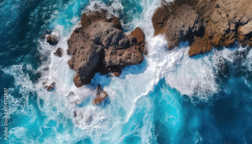 Waves and Foamy Sea Coastal Aerial Top View Drone Shot