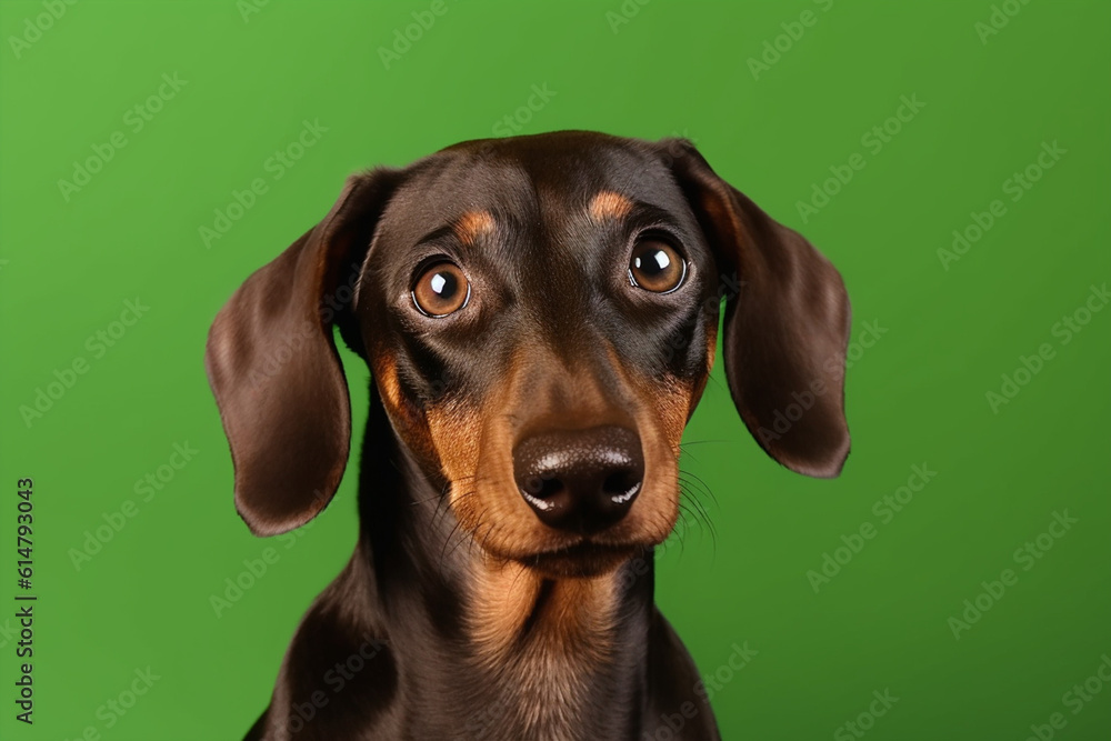 Dachshund close up on greenscreen background