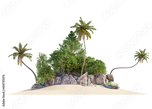 Small island png file transparent background, 3d illustration renderings