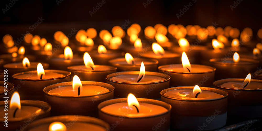 Many burning candles with shallow depth of field. AI generated Many burning candles with shallow depth of field. AI generated