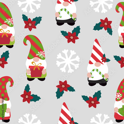 Christmas background with cute gnomes. Seamless pattern, vector illustartion. photo