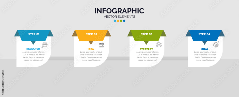 Business infographic presentation with thin line gradient color square label 4 number and icon Business infographic presentation with thin line gradient color square label 4 number and icon
