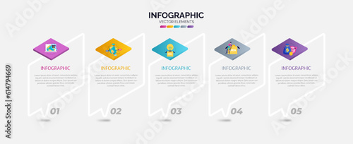 5 data infographics square tab thin line index template vector illustration abstract background