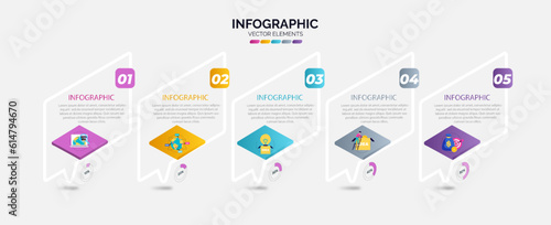 5 data infographics square tab thin line index template vector illustration abstract background