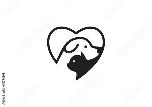 pet love logo design. pet care concept element. linear style symbol vector illustration.