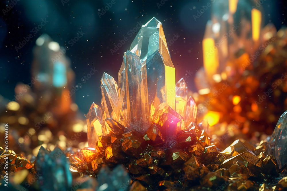 Magical meditation crystals glowing Magical meditation crystals glowing